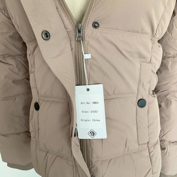 Oelise Women's Fur-Trim Hooded Puffer Coat in Khaki / Taupe Size Small - Picture 14 of 16